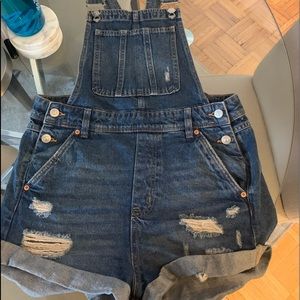 Distressed Jean shortalls for women